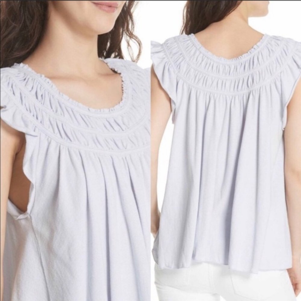 Free People We the Free Coconut Ruffled Gathered Top